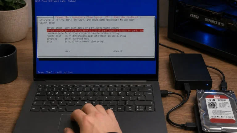 Clonage d’un disque Windows avec Clonezilla depuis un ordinateur portable et un disque dur externe