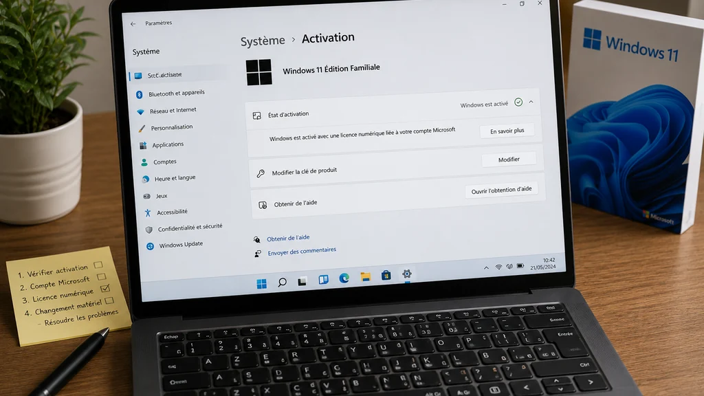 Vérification de l’activation Windows 11 dans les paramètres système avec licence numérique valide.