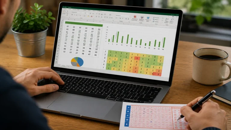 Utilisateur analysant des statistiques du Loto dans Excel pour générer une grille aléatoire.
