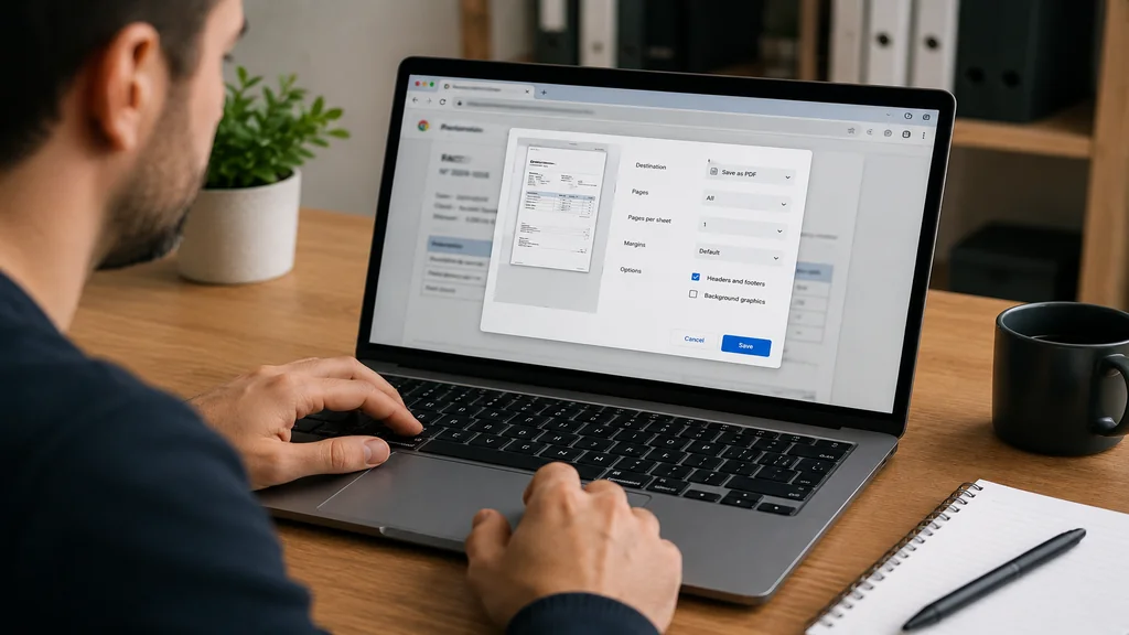 Utilisateur enregistrant une page ASPX en PDF depuis le navigateur.