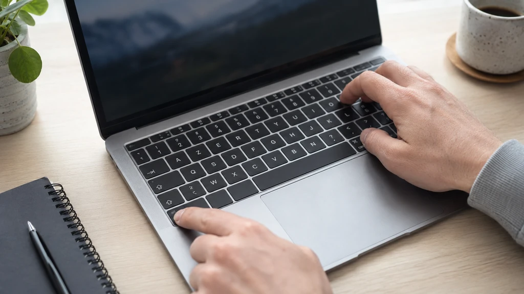 Mains utilisant un raccourci clavier sur un Mac AZERTY pour faire des crochets