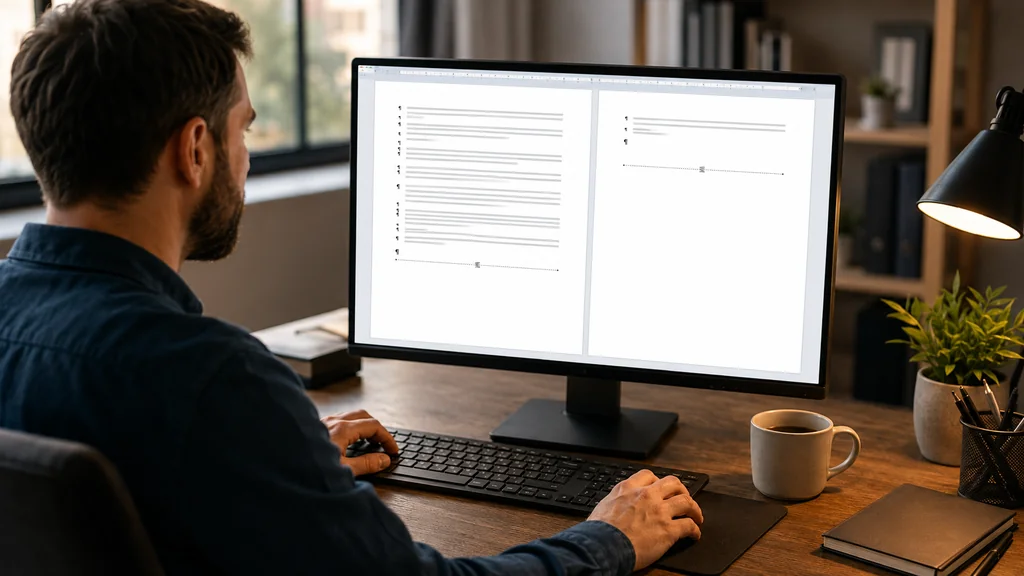 Utilisateur supprimant un saut de section dans un document Word avec les marques de mise en forme affichées