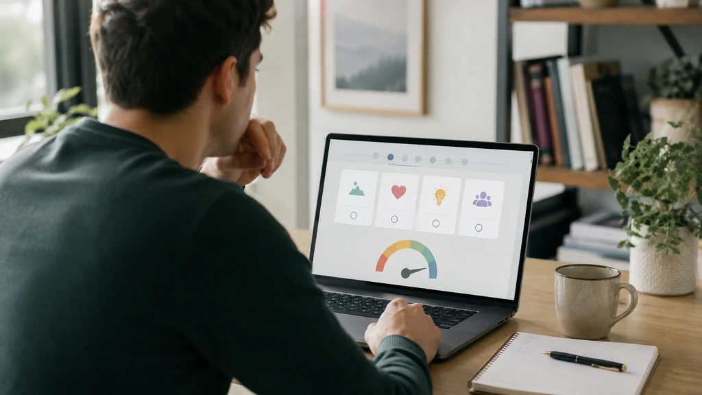 Utilisateur répondant à un quiz de personnalité en ligne sur son ordinateur portable