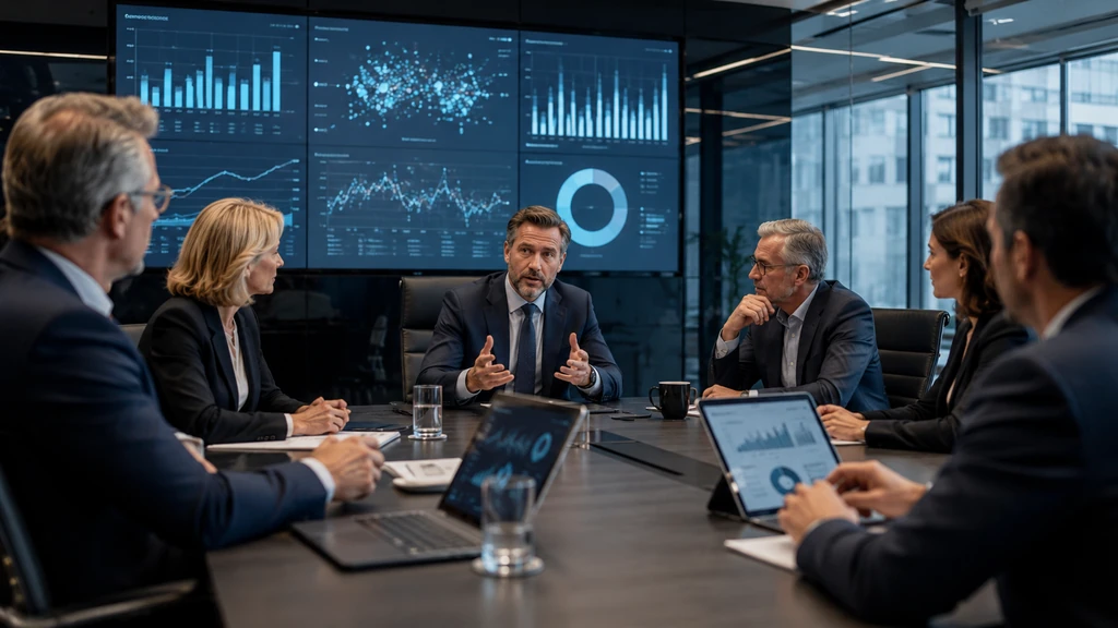 Dirigeants C-level réunis autour de tableaux de bord pour piloter la stratégie de l’entreprise