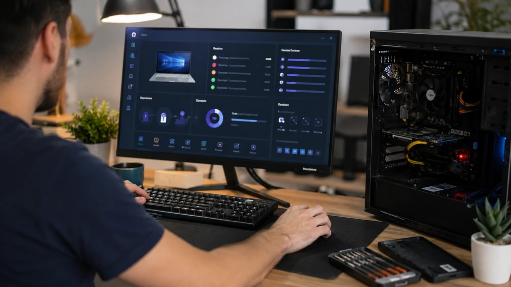 Diagnostic des pilotes Windows sur un ordinateur avec boîtier PC ouvert