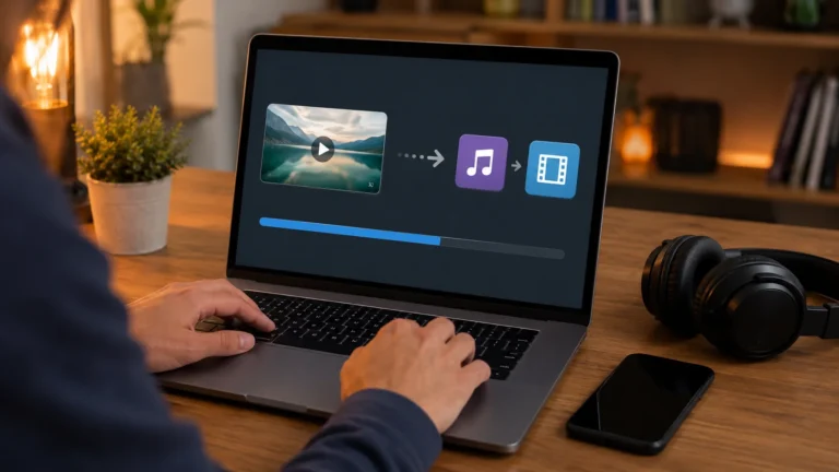Utilisateur convertissant une vidéo en fichier audio ou vidéo depuis un ordinateur portable
