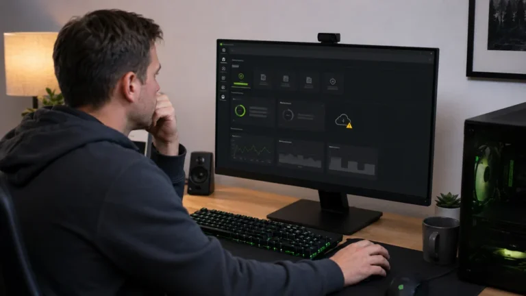 Utilisateur devant une application graphique affichant une erreur de connexion aux serveurs NVIDIA