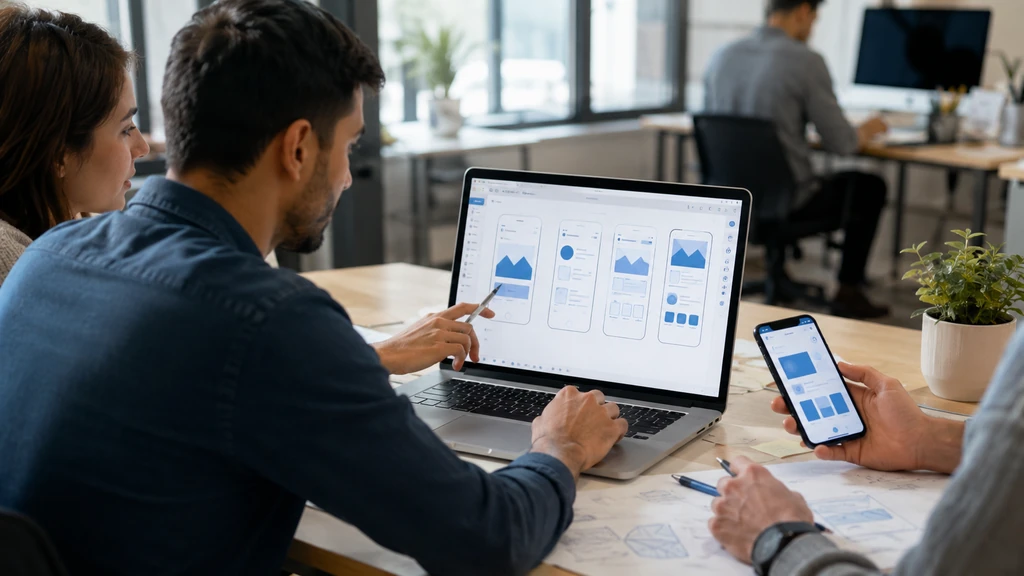 Équipe travaillant sur la conception d’une application mobile dans une agence web