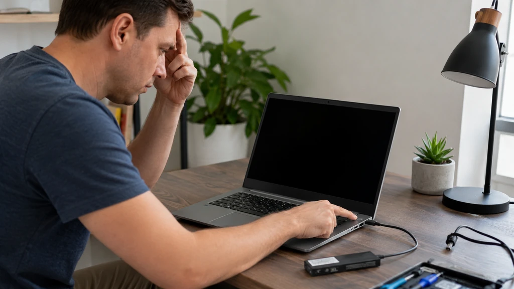 Utilisateur inquiet devant un ordinateur portable qui ne s’allume plus malgré le chargeur branché