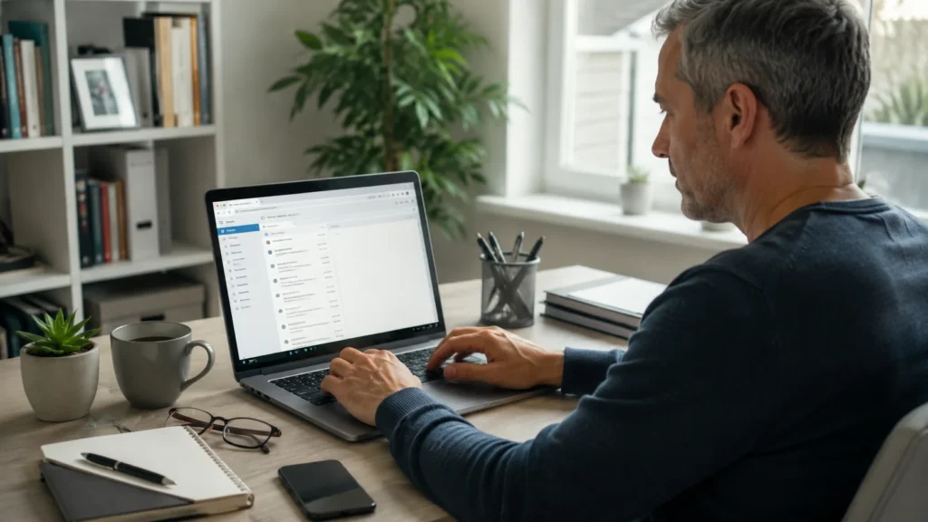 Utilisateur consultant sa boîte mail Numericable depuis le Webmail SFR sur un ordinateur portable