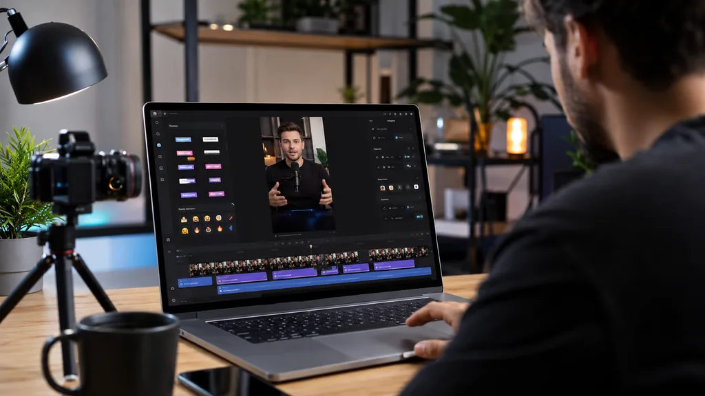Créateur de contenu utilisant un outil de montage vidéo IA pour ajouter des sous-titres à une vidéo courte
