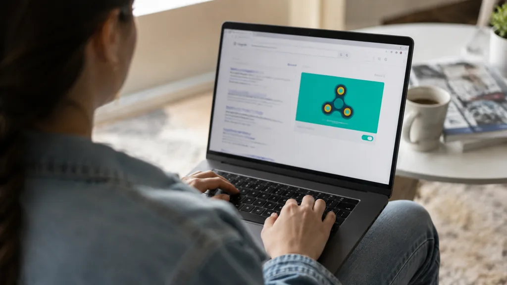 Personne utilisant la toupie Google sur un ordinateur portable dans un moment de détente